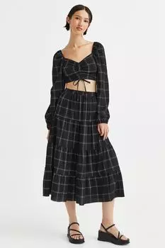 Длинная жатая юбка H&amp;M, черный/сетка