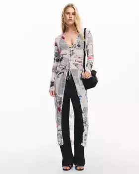 Длинная женская блузка с газетным принтом Desigual, розовый