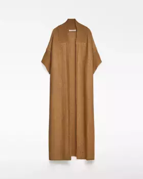 Длинная женская куртка-накидка из трикотажной пряжи «в ёлочку» Adolfo Dominguez, цвет Camel