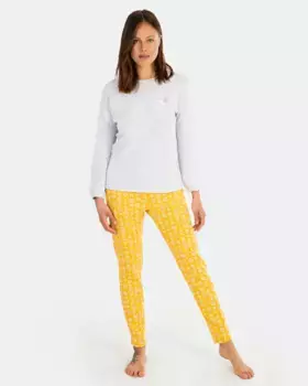 Длинная женская пижама из ажурной замши и ткани интерлок Massana, желтый