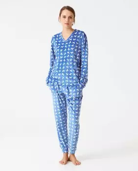 Длинная женская пижама из бархата с принтом J&J Brothers, синий