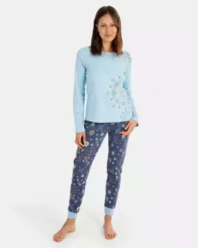 Длинная женская пижама из хлопкового трикотажа с принтом Massana, синий