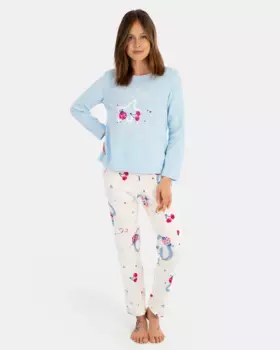 Длинная женская пижама из ткани интерлок и тундоз Massana, синий