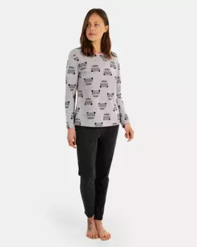 Длинная женская пижама из жаккардовой и замшевой ткани интерлок Massana, серый