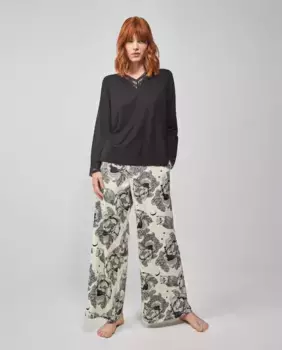Длинная женская пижама с однотонной футболкой и брюками с принтом Gisela, черный