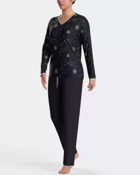 Длинная женская пижама с принтом золотых созвездий Impetus, темно-синий