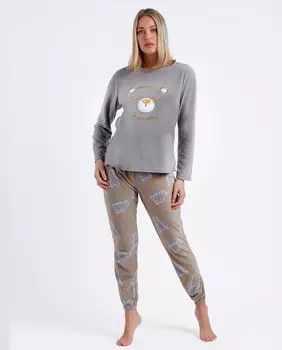 Длинная женская пижама с рисунком спереди серого цвета Admas, серый