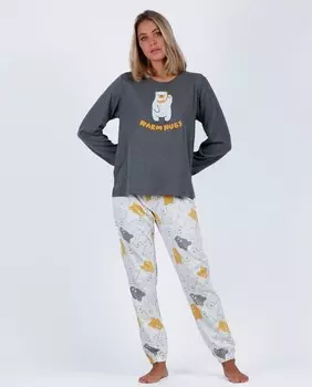 Длинная женская пижама с рисунком спереди темно-серого цвета Admas, темно-серый