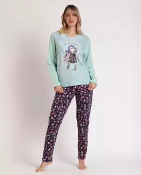 Длинная женская трикотажная пижама зеленого цвета Santoro