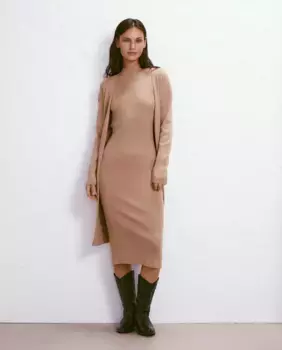 Длинная женский кардиган в рубчик Easy Wear, коричневый