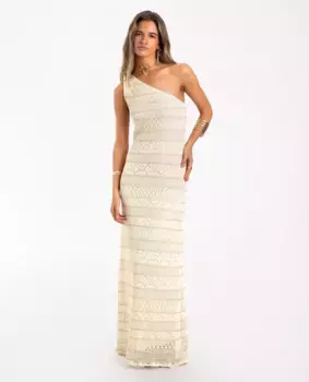 Длинное асимметричное платье ажурной вязки The-Are, бежевый