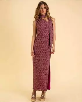 Длинное асимметричное платье с бантом The-Are, красный