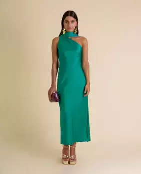 Длинное асимметричное платье с бантом The-Are, зеленый