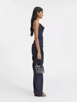 Длинное асимметричное платье с драпировкой Saudade Jacquemus, темно-синий