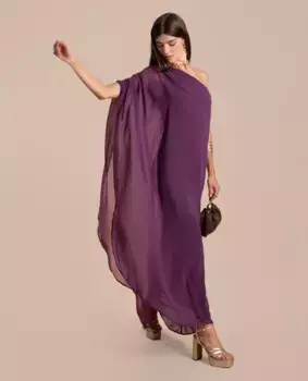 Длинное асимметричное платье с накидкой The-Are, фиолетовый