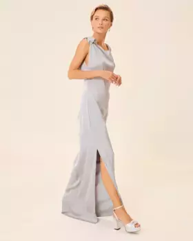 Длинное атласное платье Alia с драпировкой на плече и асимметричным кроем Dolores Promesas, серый