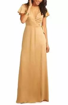 Длинное атласное платье Noelle Wrap Maxi в золотом цвете Show Me Your Mumu