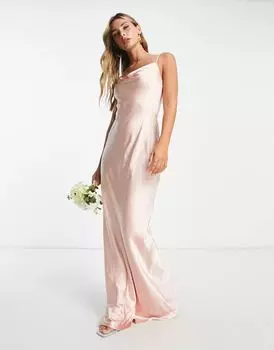 Длинное атласное платье подружки невесты Pretty Lavish Bridesmaid Keisha с воротником-хомутом