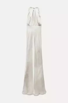 Длинное атласное платье с халтером ZARA, цвет only one