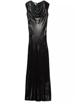 Длинное атласное платье с пайетками Prada, черный