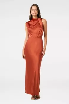 Длинное атласное платье Sienna с высоким воротом Forever New, оранжевый