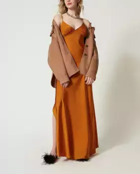 Длинное атласное платье Twinset, оранжевый