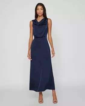 Длинное атласное платье Vila, темно-синий
