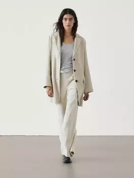 Длинное бархатное пальто из хлопковой смеси Massimo Dutti, бежевый