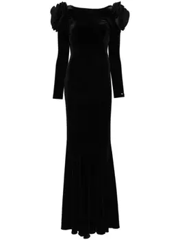 Длинное бархатное платье NISSA с открытой спиной, черный