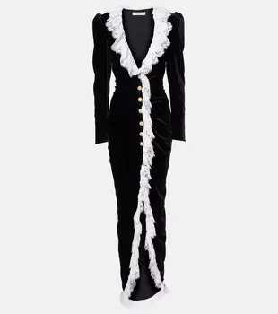 Длинное бархатное платье с кружевной отделкой Alessandra Rich, черный