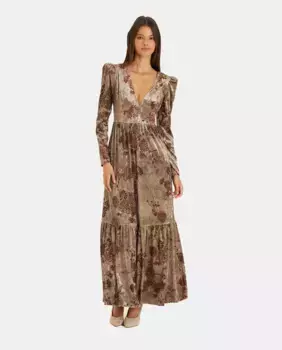 Длинное бархатное платье с V-образным вырезом Alma en Pena, коричневый