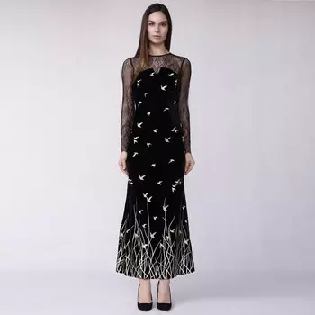 Длинное бархатное платье с золотой вышивкой Smart And Joy, черный