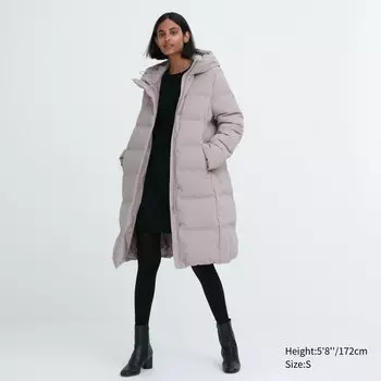 Длинное бесшовное пуховое пальто Uniqlo, бежевый