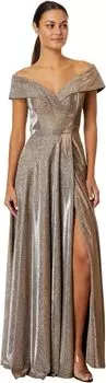 Длинное блестящее платье с открытыми плечами XSCAPE, песок