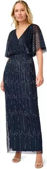 Длинное блузонное платье для матери невесты, расшитое бисером Adrianna Papell, цвет Navy/Gunmetal