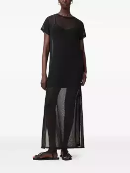 Длинное дневное платье с сетчатыми вставками AllSaints, черный