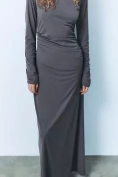Длинное драпированное платье ZARA, сероватый