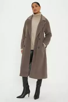Длинное двубортное пальто Dorothy Perkins, бежевый