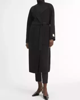 Длинное двубортное женское пальто с поясом Calvin Klein, черный