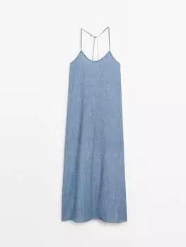 Длинное джинсовое платье с бретелями Massimo Dutti, синий