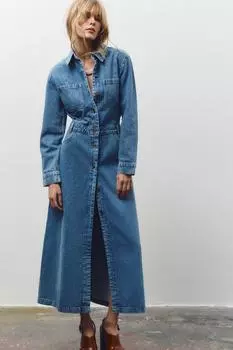 Длинное джинсовое платье z1975 ZARA, средне-синий