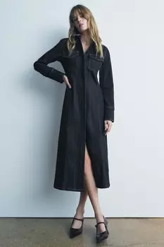 Длинное джинсовое платье ZARA, синий