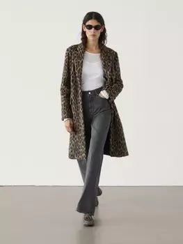 Длинное фактурное пальто с животным принтом Massimo Dutti, коричневый