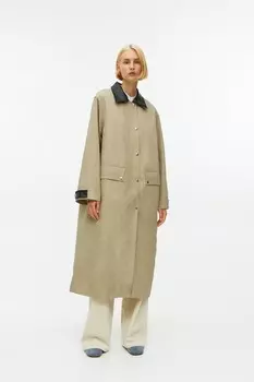 Длинное хлопково-льняное пальто H&M, бежевый