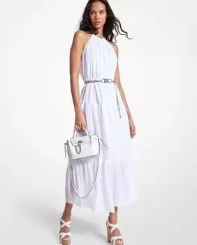 Длинное хлопковое платье с воротником-хомутом Michael Michael Kors, белый