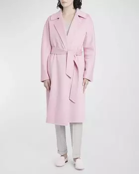 Длинное кашемировое пальто с запахом и поясом Kiton, цвет Lt Pink
