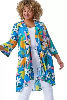 Длинное кимоно Curve с тропическим принтом Roman, синий