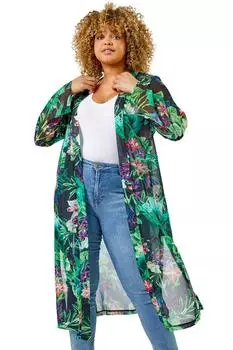 Длинное кимоно Curve с тропическим принтом Roman, черный
