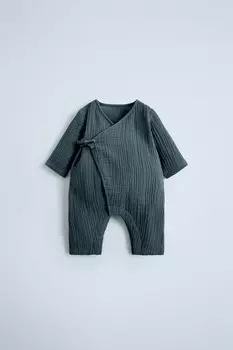 Длинное креповое кимоно ZARA, синий/серый