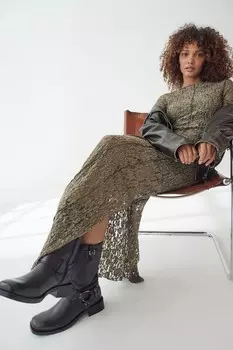 Длинное кружевное платье макси с длинными рукавами Next, зеленый